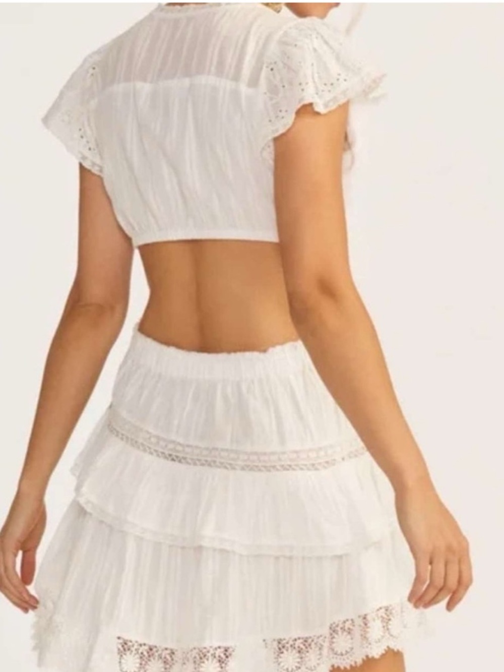 LoveShackFancy Audrina White Cutout Broderie Cotton Mini Dress Size M - Picture 5 of 14